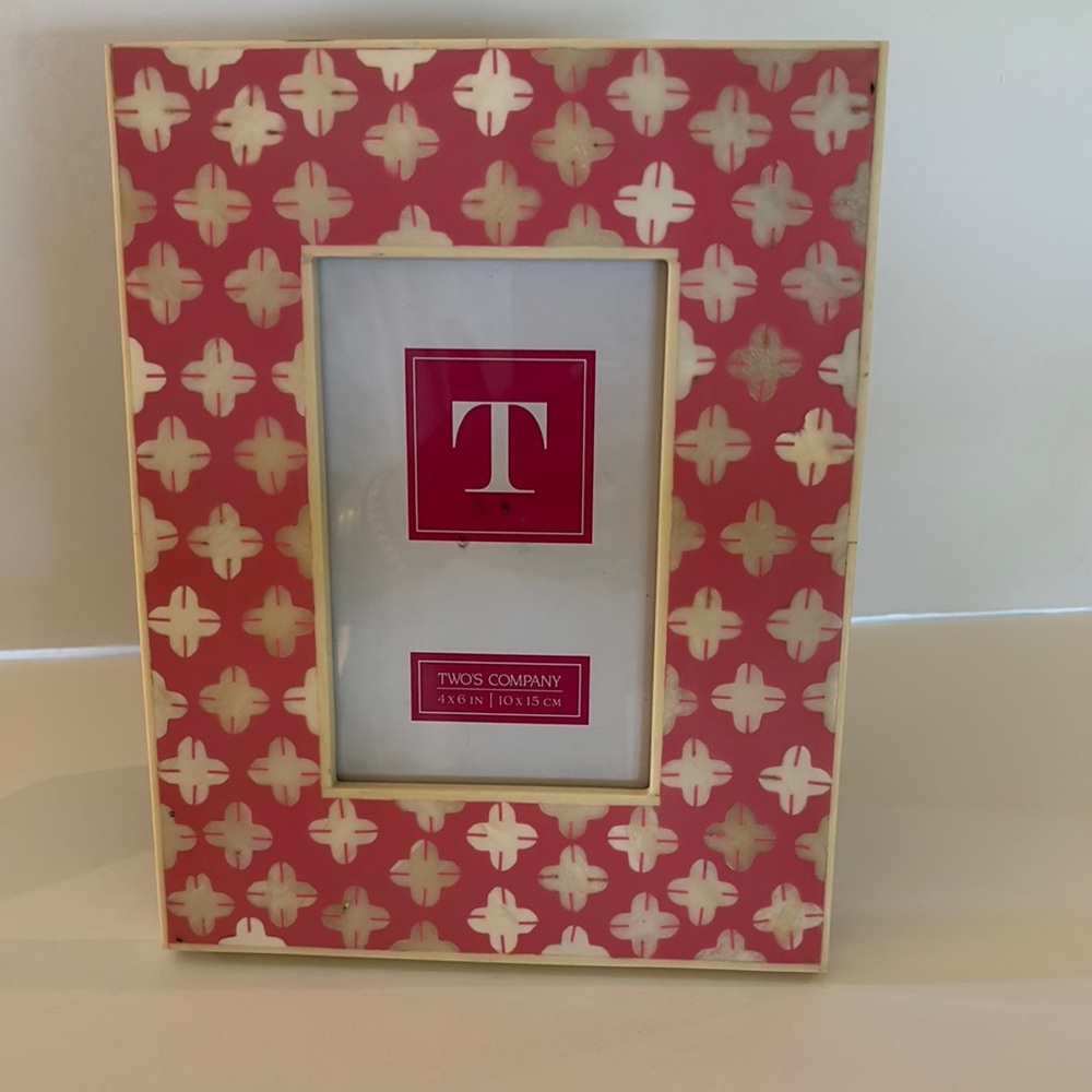Two's Company Pink and White Bone Inlay  Photo Frame